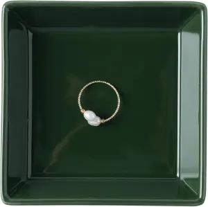 Ceramic Trinket Dish, Ring Tray, Decorative Jewelry Dish for Earrings Necklaces Watch Keys for Women (Dark Green Square)
