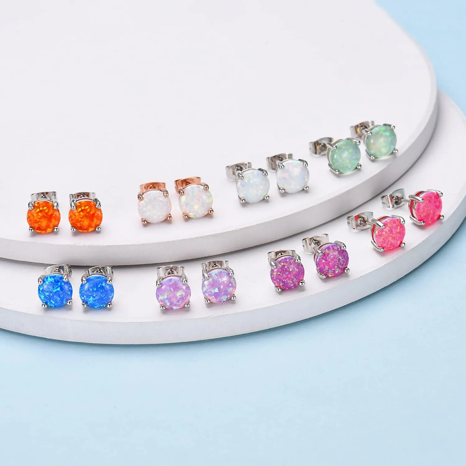 CERSLIMO Multi Colors fire Opal Stud Earrings Birthstone Earrings For Women 8mm