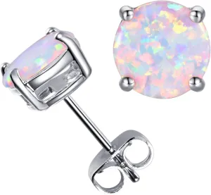 CERSLIMO Multi Colors fire Opal Stud Earrings Birthstone Earrings For Women 8mm