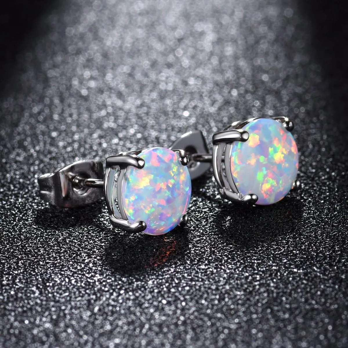 CERSLIMO Multi Colors fire Opal Stud Earrings Birthstone Earrings For Women 8mm