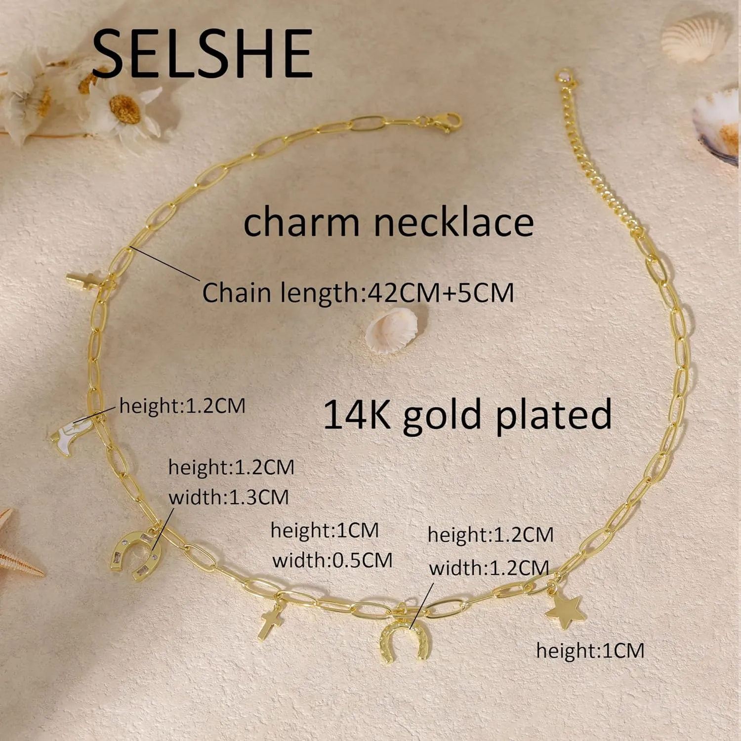 Charm Necklace for Women,Dainty 14K Gold Plated Starfish Seashell Necklace Simple Gold Beach Necklaces for Women Trendy Beach Jewelry