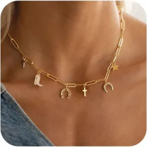 Charm Necklace for Women,Dainty 14K Gold Plated Starfish Seashell Necklace Simple Gold Beach Necklaces for Women Trendy Beach Jewelry