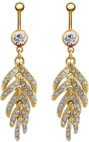 Cheap 14G Belly Button Rings,2 Piece Belly Ring Cheap Stainless Steel Belly Rings Leaves White Cubic Zirconia Belly Rings for Women Silver
