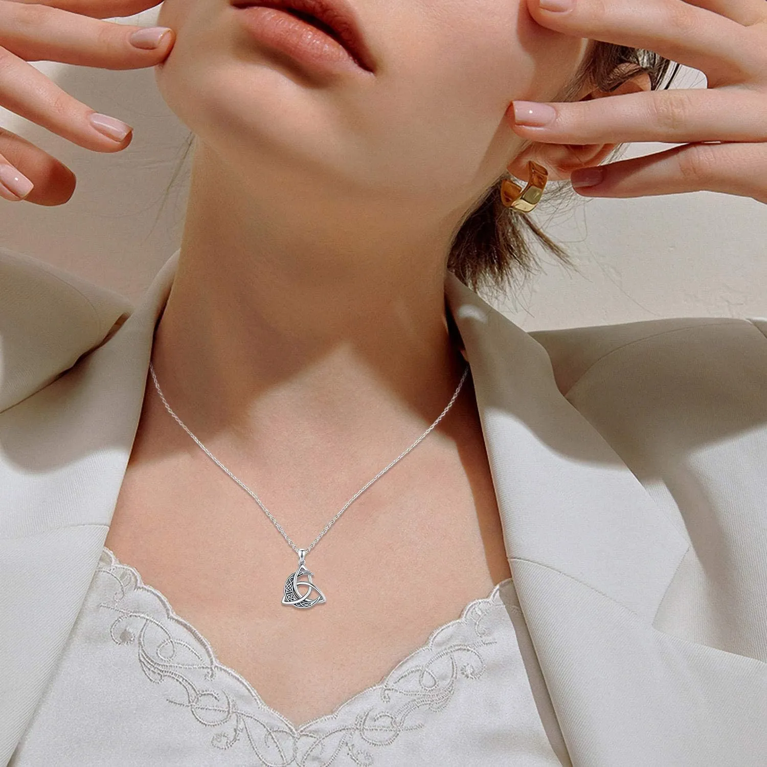 CHENGHONG Celtic Moon Necklace for Women 925 Sterling Silver Celtic Knot Moonstone Pendant Necklace Crescent Irish Necklaces Celtics Jewelry Gift for Women Men