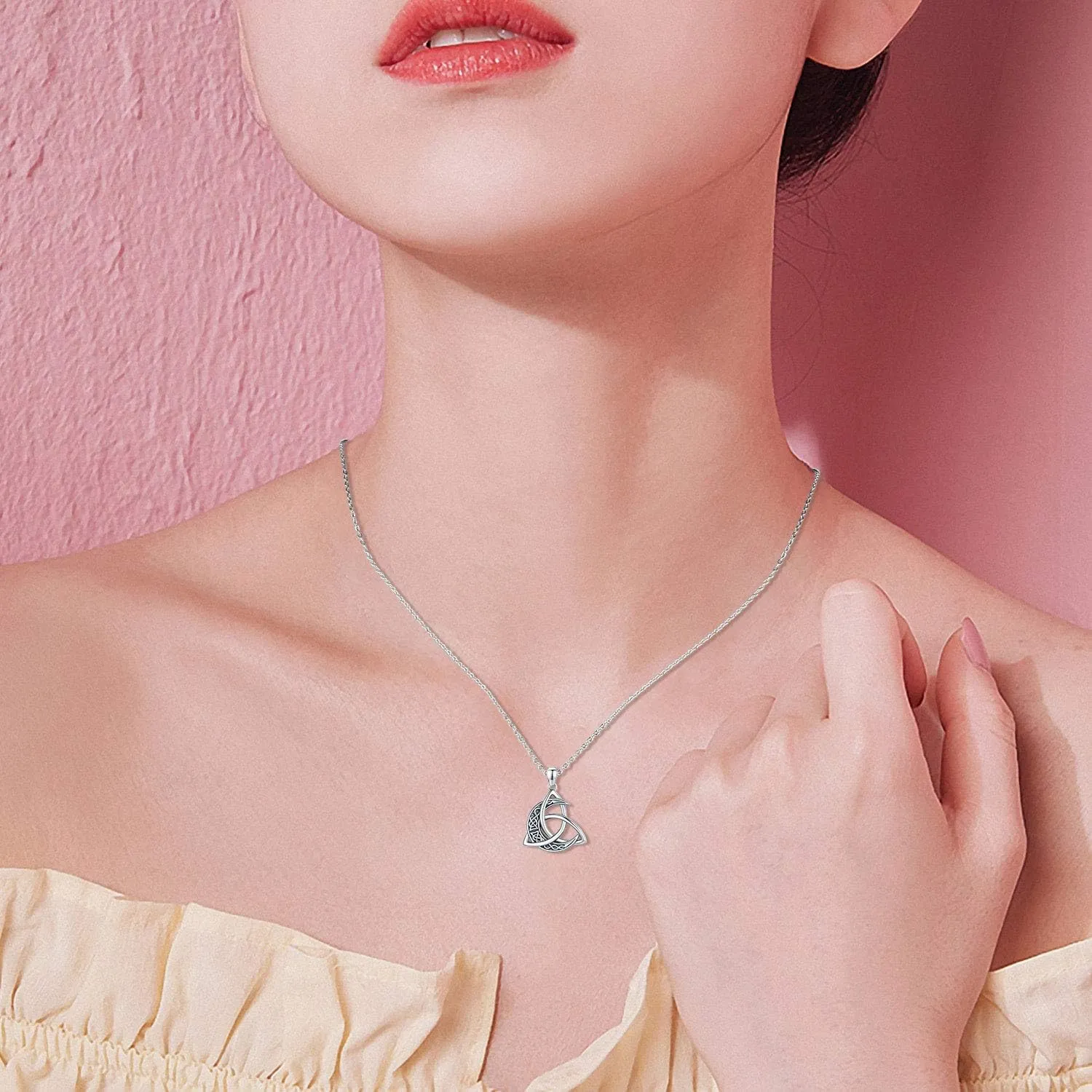CHENGHONG Celtic Moon Necklace for Women 925 Sterling Silver Celtic Knot Moonstone Pendant Necklace Crescent Irish Necklaces Celtics Jewelry Gift for Women Men