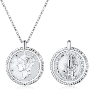 ChicSilver Coin Necklace Sterling Silver Vintage Round Circle Disc Dainty Coin Pendant Necklaces for Women (with Gift Box)