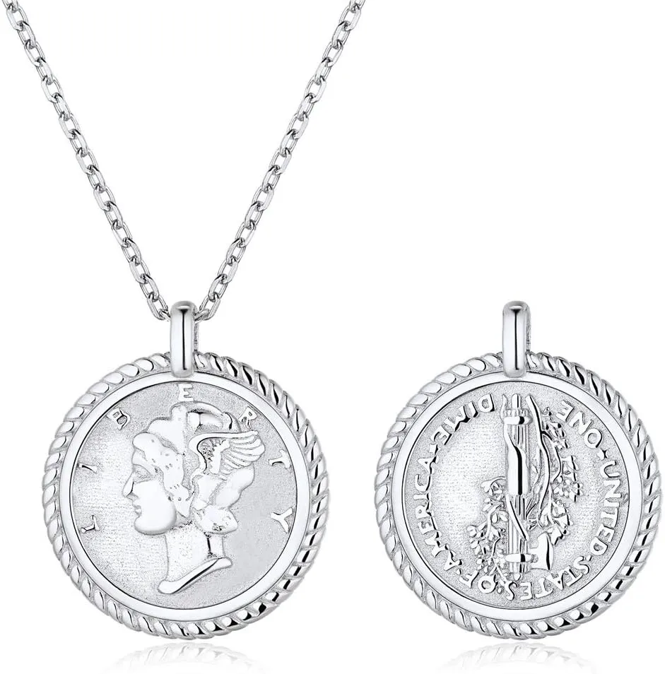 ChicSilver Coin Necklace Sterling Silver Vintage Round Circle Disc Dainty Coin Pendant Necklaces for Women (with Gift Box)