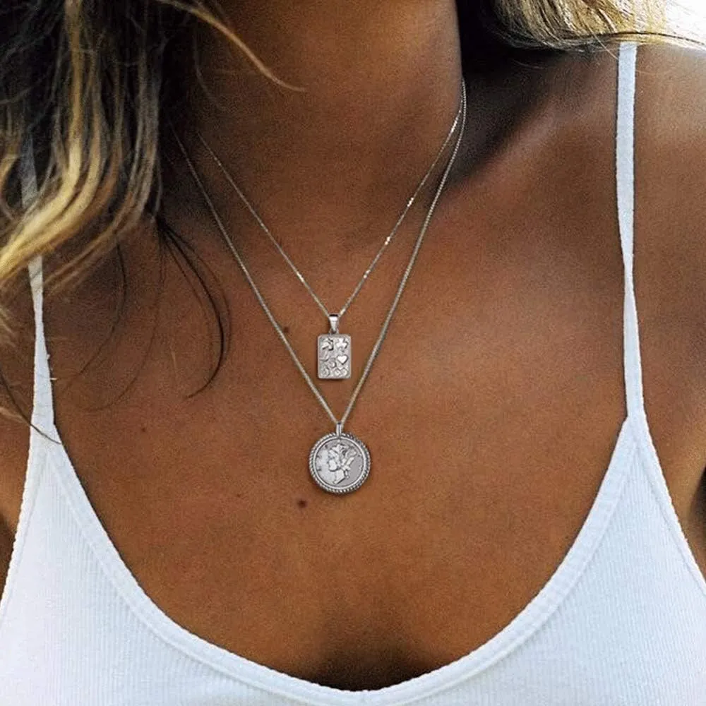 ChicSilver Coin Necklace Sterling Silver Vintage Round Circle Disc Dainty Coin Pendant Necklaces for Women (with Gift Box)