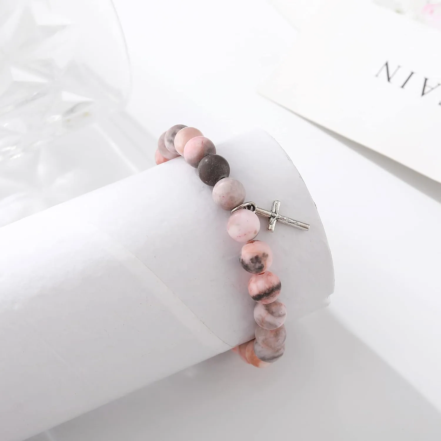 Christian Gifts for Women Cross Beads Bracelet Pink Red Catholic Religious Faith Jewelry Mothers Day Birthday Anniversary Christmas Gifts for Women Mother/Daughter/Sister/Girlfriend/Grandma/Wife