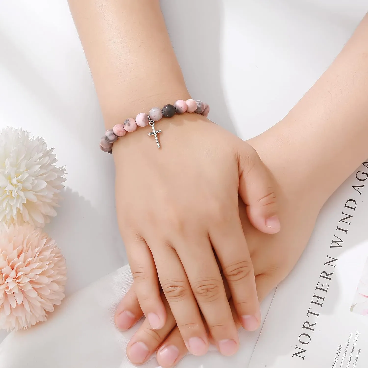Christian Gifts for Women Cross Beads Bracelet Pink Red Catholic Religious Faith Jewelry Mothers Day Birthday Anniversary Christmas Gifts for Women Mother/Daughter/Sister/Girlfriend/Grandma/Wife