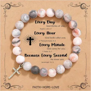 Christian Gifts for Women Cross Beads Bracelet Pink Red Catholic Religious Faith Jewelry Mothers Day Birthday Anniversary Christmas Gifts for Women Mother/Daughter/Sister/Girlfriend/Grandma/Wife