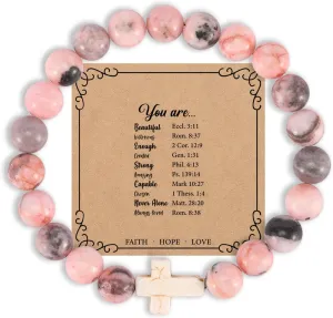 Christian Gifts for Women Faith Prayer Bracelet for Women Faith Based Gifts Bible Verse Gifts Religious Gifts Strength Bracelets for Women Christmas Birthday Stone Bracelets Pink