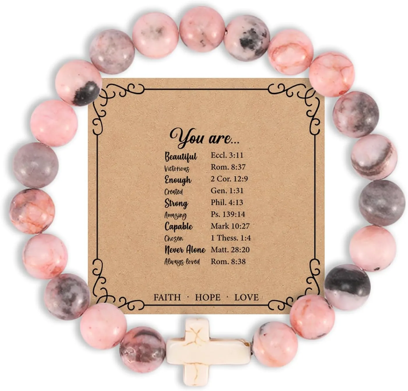 Christian Gifts for Women Faith Prayer Bracelet for Women Faith Based Gifts Bible Verse Gifts Religious Gifts Strength Bracelets for Women Christmas Birthday Stone Bracelets Pink