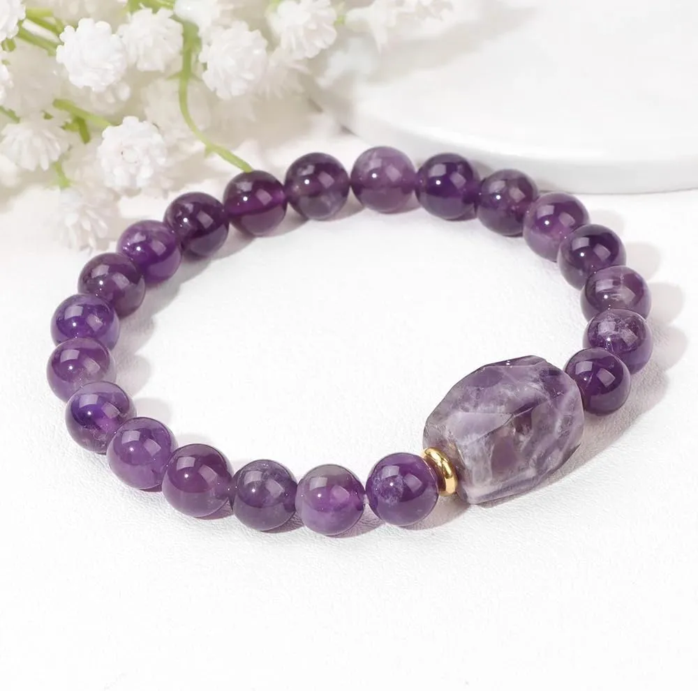 CHTRYTOM     Bracelets for Women Men -  Bead Bracelet   Round Beads Bracelet Amethyst Jewelry