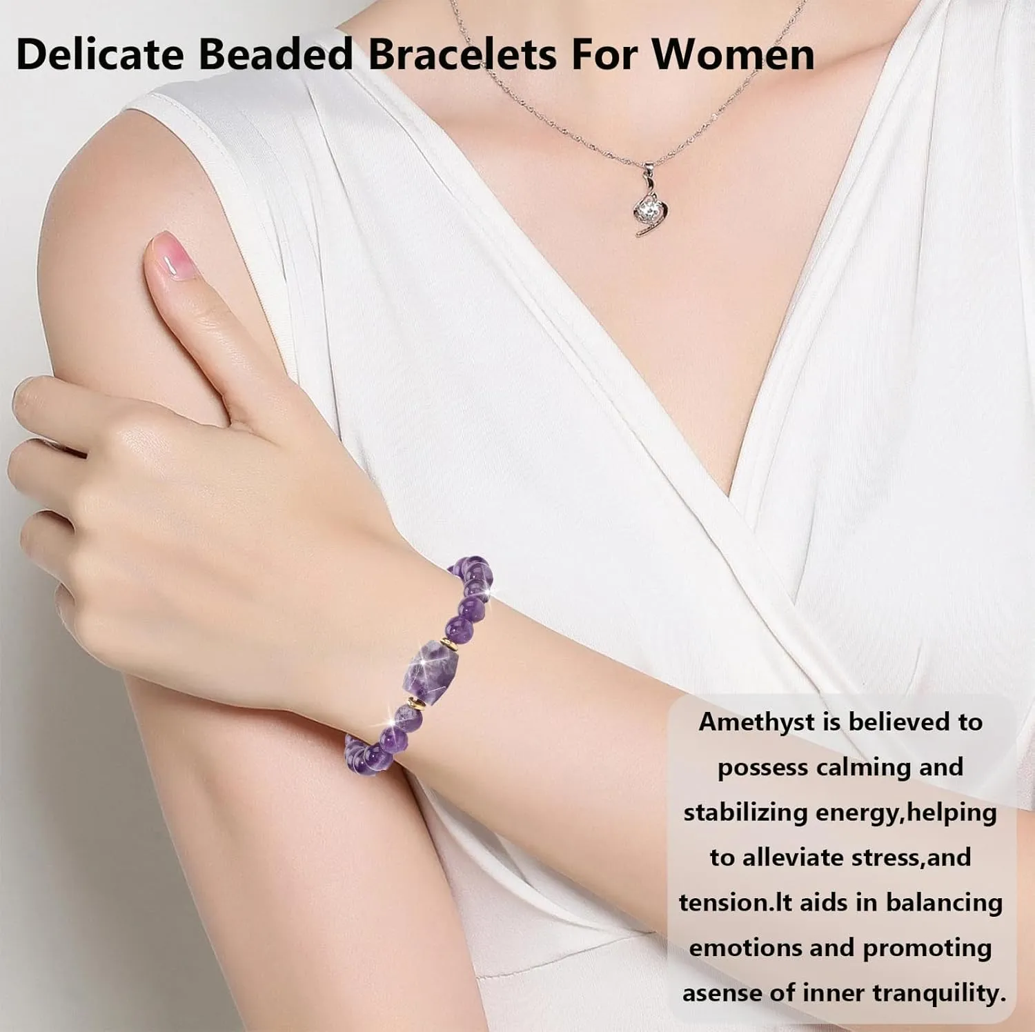 CHTRYTOM     Bracelets for Women Men -  Bead Bracelet   Round Beads Bracelet Amethyst Jewelry