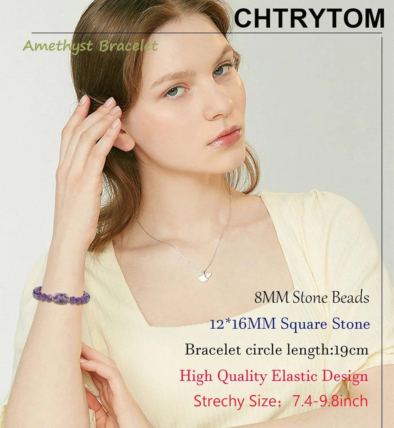 CHTRYTOM     Bracelets for Women Men -  Bead Bracelet   Round Beads Bracelet Amethyst Jewelry
