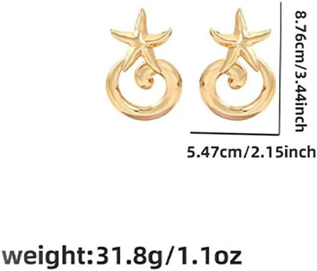 Chunky Gold Statement Earrings for Women,Large Spiral Earring Trendy Gold Starfish Spiral Drop Earring Fashion Statement Earrings Jewelry