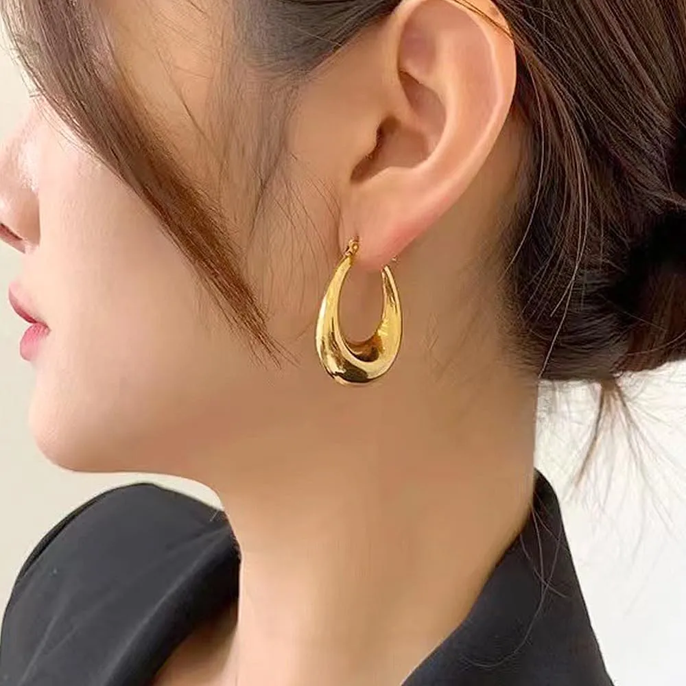 Chunky Hollow Hoop Huggie Earrings Charming Minimalist Silver Geometric Statement Earrings Aesthetic Birthday Jewelry Accessories for Women