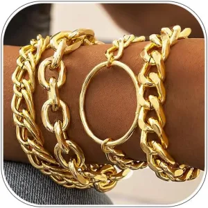 Chunky Stackable Bracelets Set Gold Punk Cuban Bangle Chain Circle Bracelet for Women