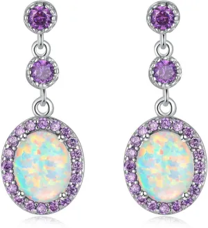 CiNily Fire Opal Amethyst Dangle Drop Earrings 18K White Gold/Rose Gold Plated Opal Jewelry for Women Gemstone Stud Earrings 7/8"