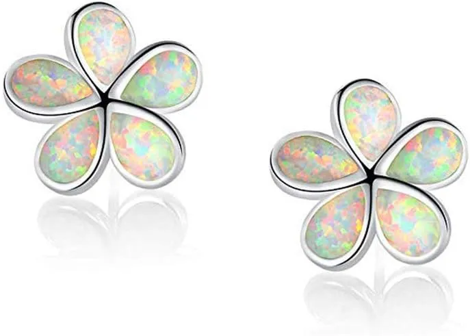 CiNily Gold Plated Flower Shaped Opal Hypoallergenic Stud Earrings Flower Dangle Drop Earrings Jewelry Gift for Women Girls Gemstone Earrings
