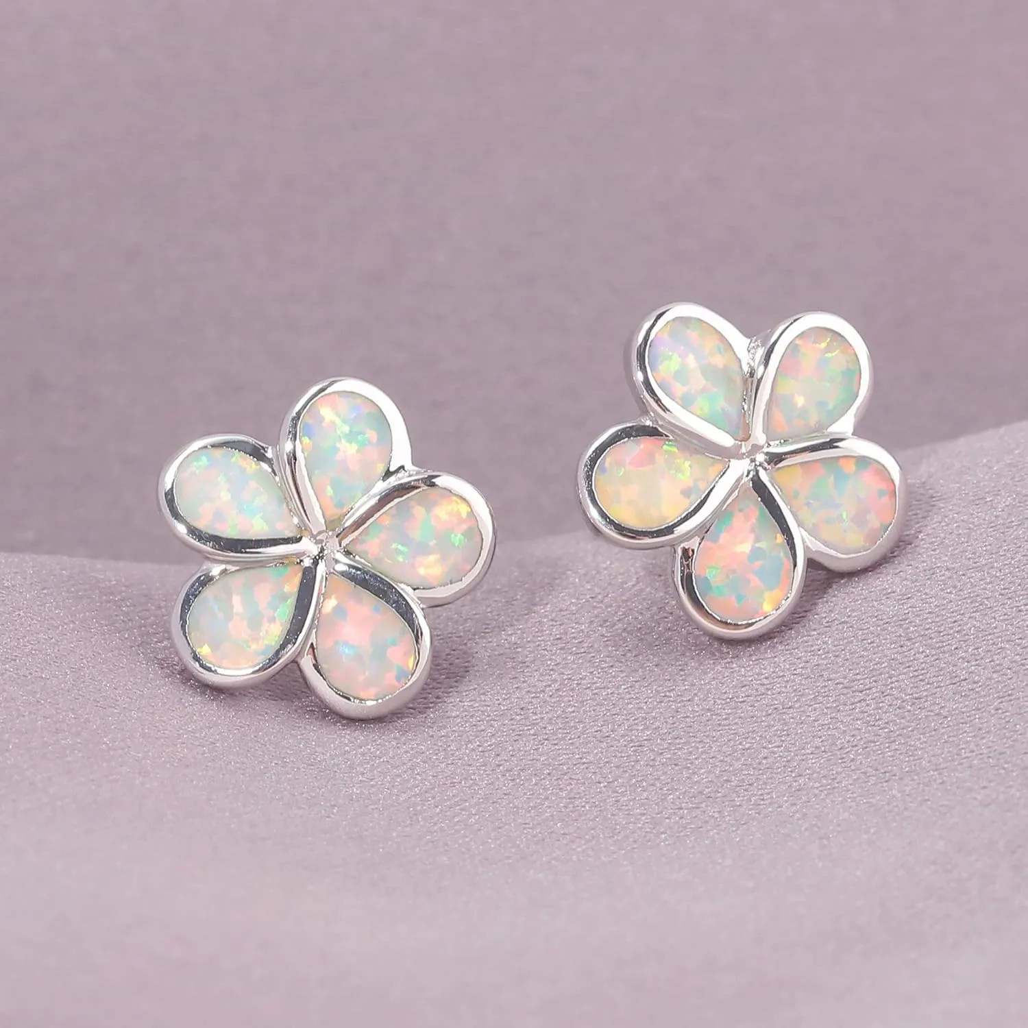 CiNily Gold Plated Flower Shaped Opal Hypoallergenic Stud Earrings Flower Dangle Drop Earrings Jewelry Gift for Women Girls Gemstone Earrings