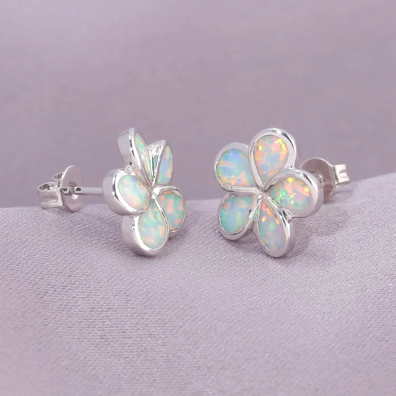 CiNily Gold Plated Flower Shaped Opal Hypoallergenic Stud Earrings Flower Dangle Drop Earrings Jewelry Gift for Women Girls Gemstone Earrings