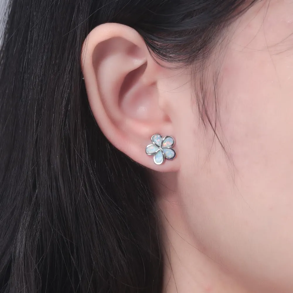 CiNily Gold Plated Flower Shaped Opal Hypoallergenic Stud Earrings Flower Dangle Drop Earrings Jewelry Gift for Women Girls Gemstone Earrings