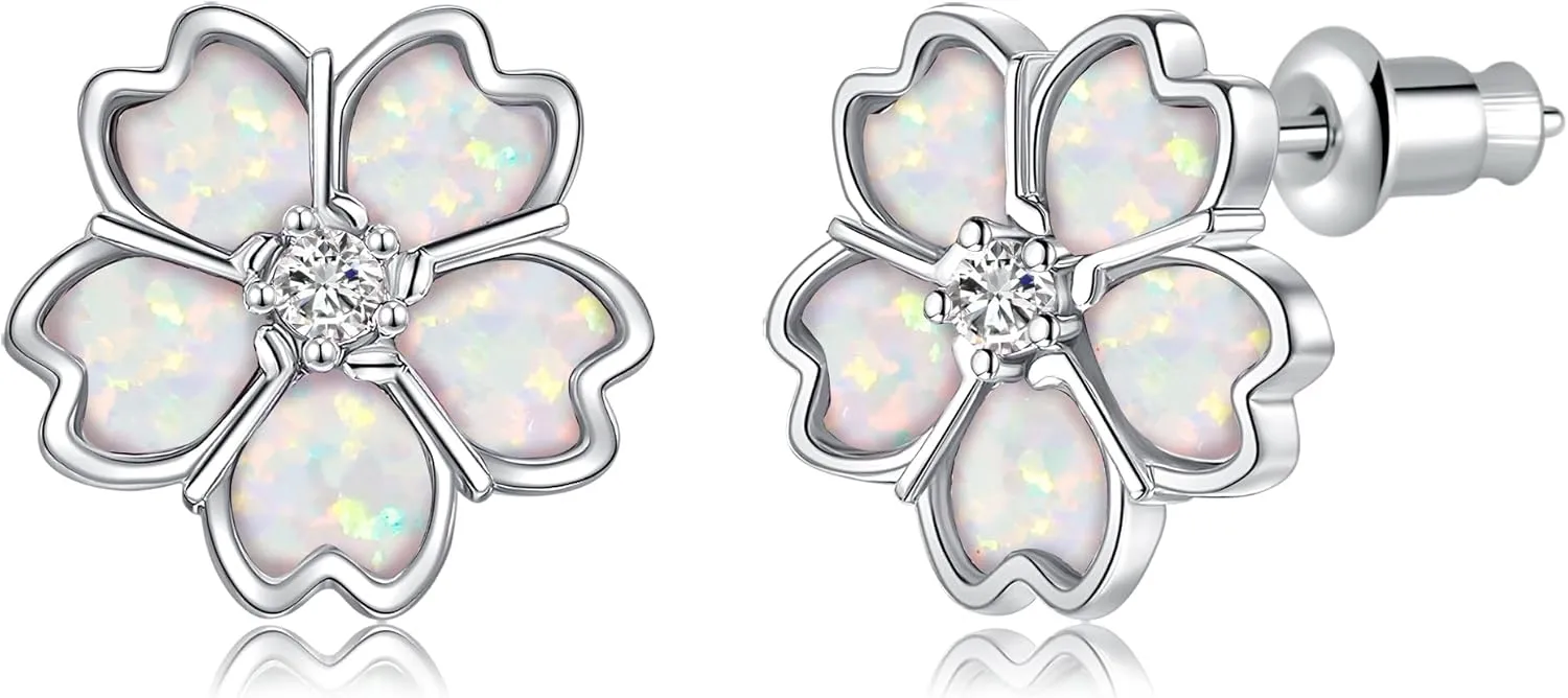 CiNily Mother's Day Gift Opal Stud Earrings for Women Flower Earrings Multi-color Opal Ear Studs 14K Rose Gold | White Gold Hypoallergenic Jewelry for Wedding Birthday Party Birthday Christmas