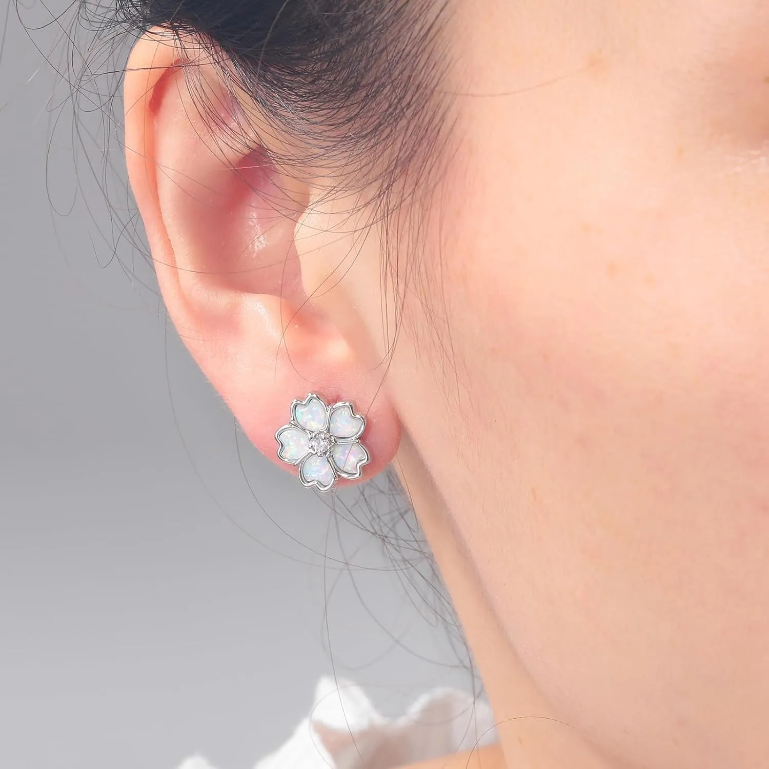 CiNily Mother's Day Gift Opal Stud Earrings for Women Flower Earrings Multi-color Opal Ear Studs 14K Rose Gold | White Gold Hypoallergenic Jewelry for Wedding Birthday Party Birthday Christmas