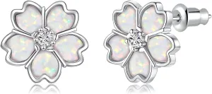 CiNily Mother's Day Gift Opal Stud Earrings for Women Flower Earrings Multi-color Opal Ear Studs 14K Rose Gold | White Gold Hypoallergenic Jewelry for Wedding Birthday Party Birthday Christmas