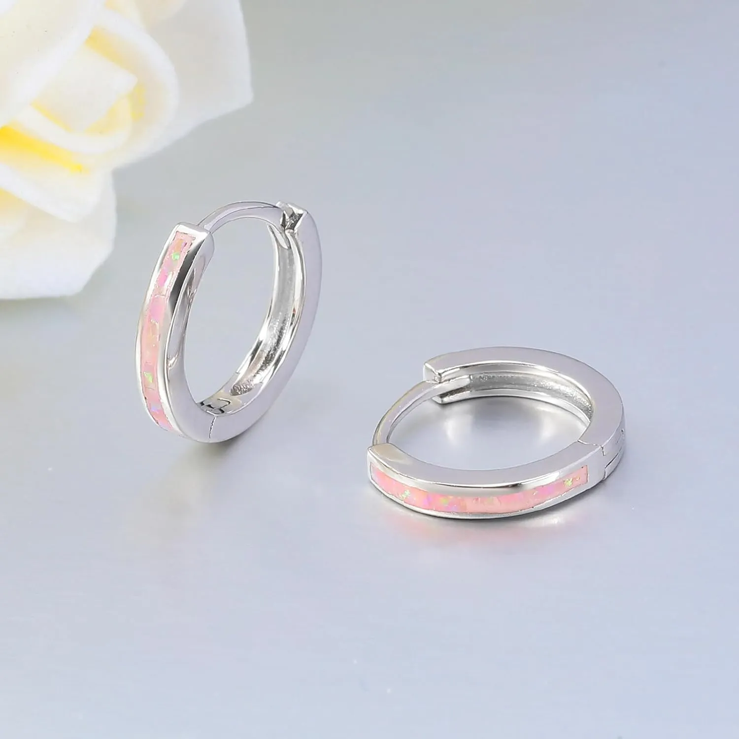 CiNily Sterling Silver Hoop Earrings, Tiny Opal Hoop Earrings for Women Small Huggie Earrings Lightweight Dainty Mini Hoops Hypoallergenic Jewelry Cartilage Piercing Hoop Earrings 12mm