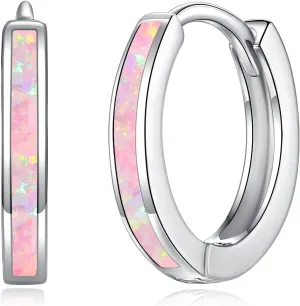 CiNily Sterling Silver Hoop Earrings, Tiny Opal Hoop Earrings for Women Small Huggie Earrings Lightweight Dainty Mini Hoops Hypoallergenic Jewelry Cartilage Piercing Hoop Earrings 12mm