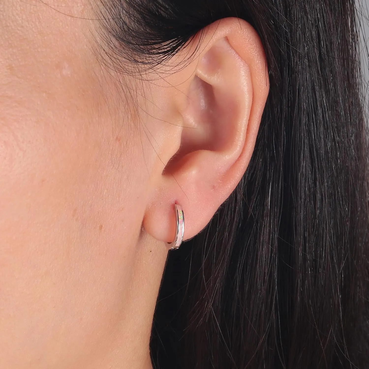 CiNily Sterling Silver Hoop Earrings, Tiny Opal Hoop Earrings for Women Small Huggie Earrings Lightweight Dainty Mini Hoops Hypoallergenic Jewelry Cartilage Piercing Hoop Earrings 12mm