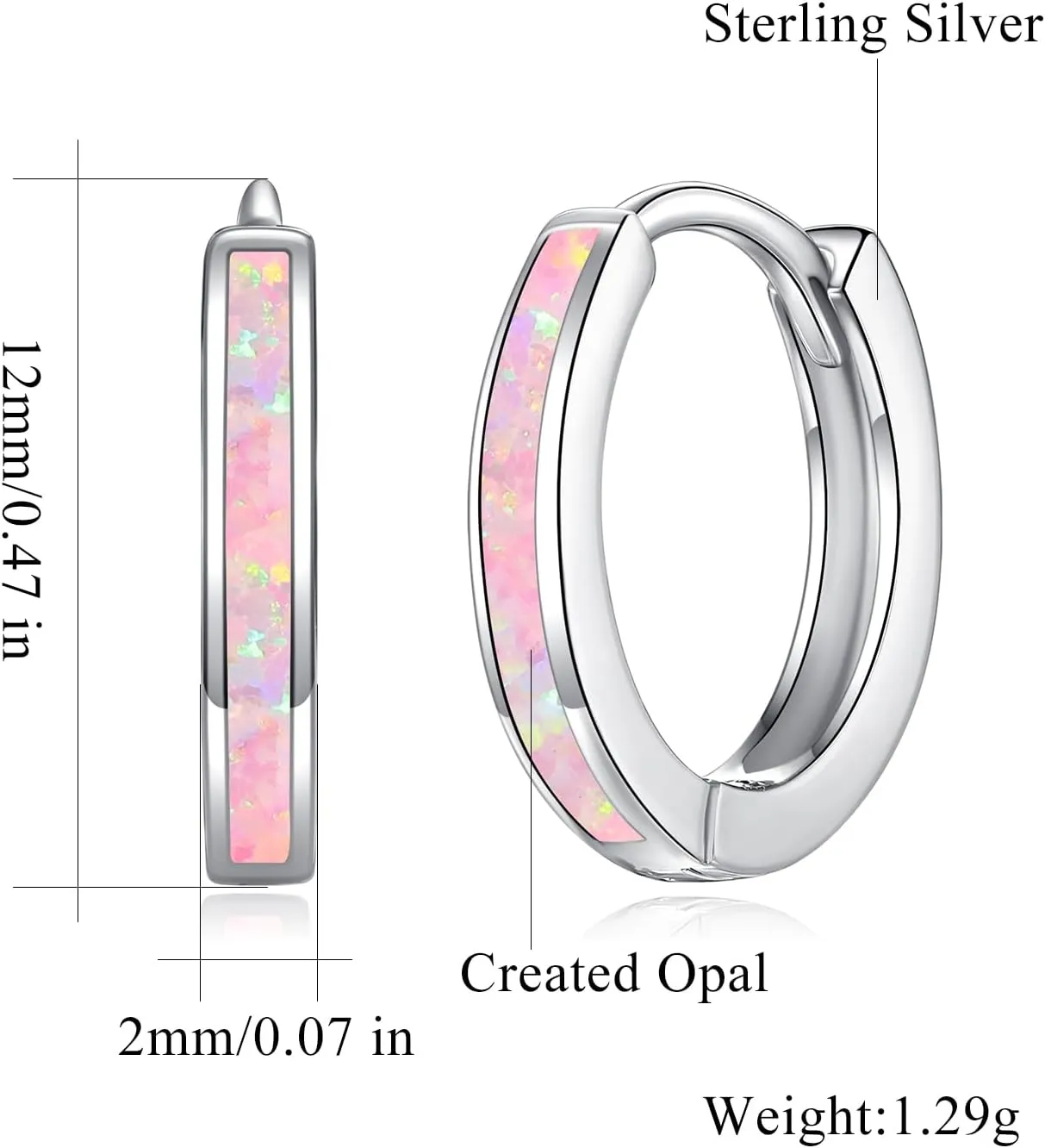 CiNily Sterling Silver Hoop Earrings, Tiny Opal Hoop Earrings for Women Small Huggie Earrings Lightweight Dainty Mini Hoops Hypoallergenic Jewelry Cartilage Piercing Hoop Earrings 12mm