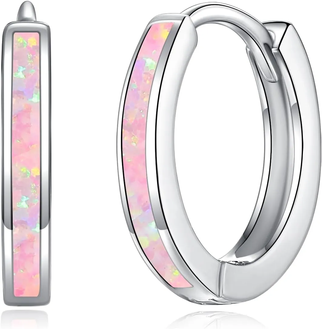 CiNily Sterling Silver Hoop Earrings, Tiny Opal Hoop Earrings for Women Small Huggie Earrings Lightweight Dainty Mini Hoops Hypoallergenic Jewelry Cartilage Piercing Hoop Earrings 12mm