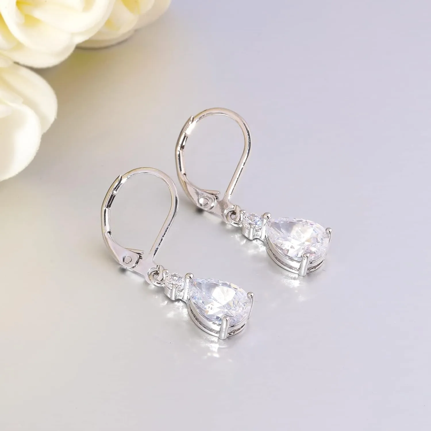 CiNily Teardrop Leverback Dangle Earrings for Women Hypoallergenic 14K Gold Plated Cubic Zircon Drop Earrings Fashion Crystal Earrings for Girls Jewelry Christmas Gifts