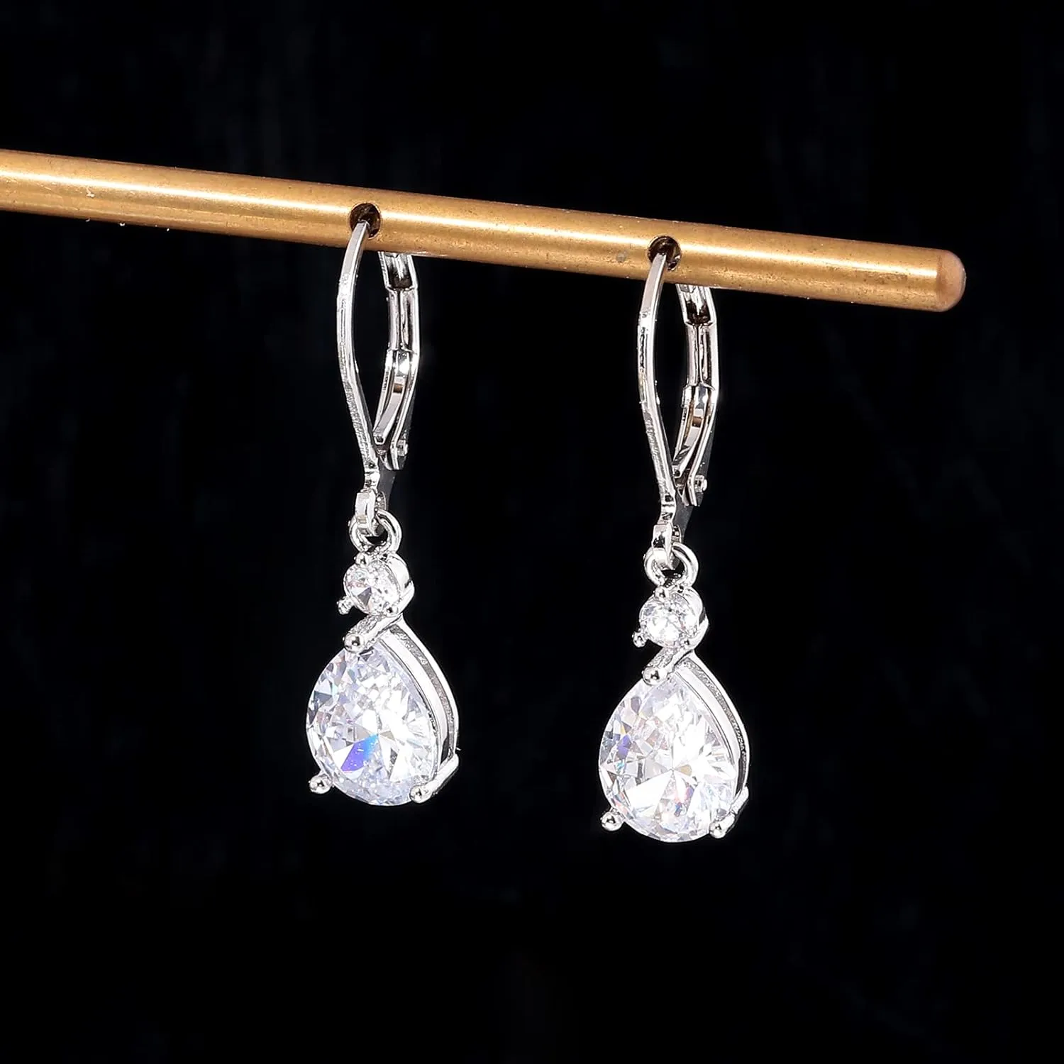 CiNily Teardrop Leverback Dangle Earrings for Women Hypoallergenic 14K Gold Plated Cubic Zircon Drop Earrings Fashion Crystal Earrings for Girls Jewelry Christmas Gifts
