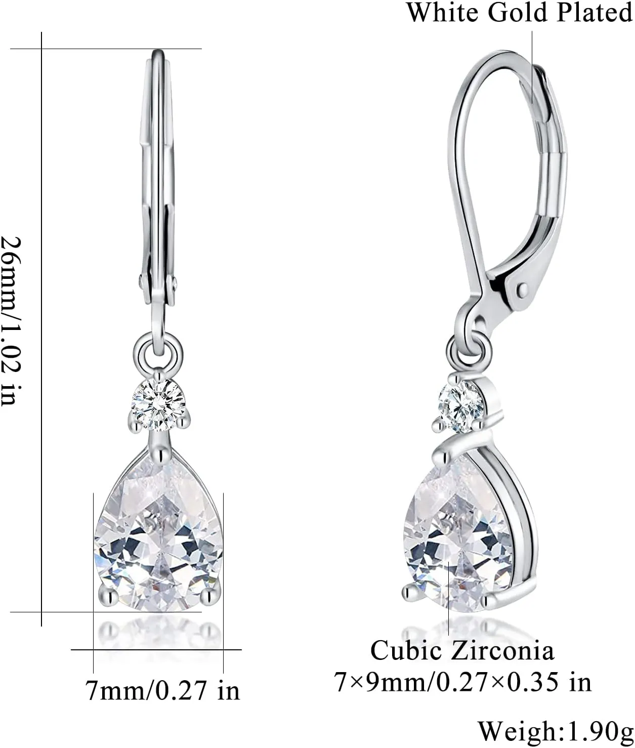 CiNily Teardrop Leverback Dangle Earrings for Women Hypoallergenic 14K Gold Plated Cubic Zircon Drop Earrings Fashion Crystal Earrings for Girls Jewelry Christmas Gifts