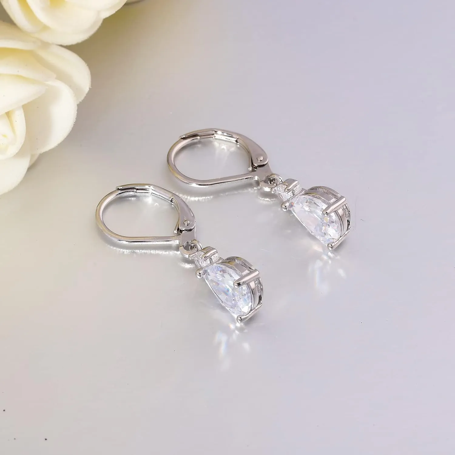 CiNily Teardrop Leverback Dangle Earrings for Women Hypoallergenic 14K Gold Plated Cubic Zircon Drop Earrings Fashion Crystal Earrings for Girls Jewelry Christmas Gifts
