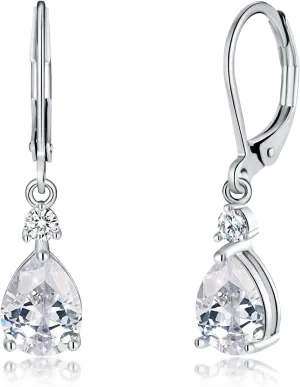 CiNily Teardrop Leverback Dangle Earrings for Women Hypoallergenic 14K Gold Plated Cubic Zircon Drop Earrings Fashion Crystal Earrings for Girls Jewelry Christmas Gifts