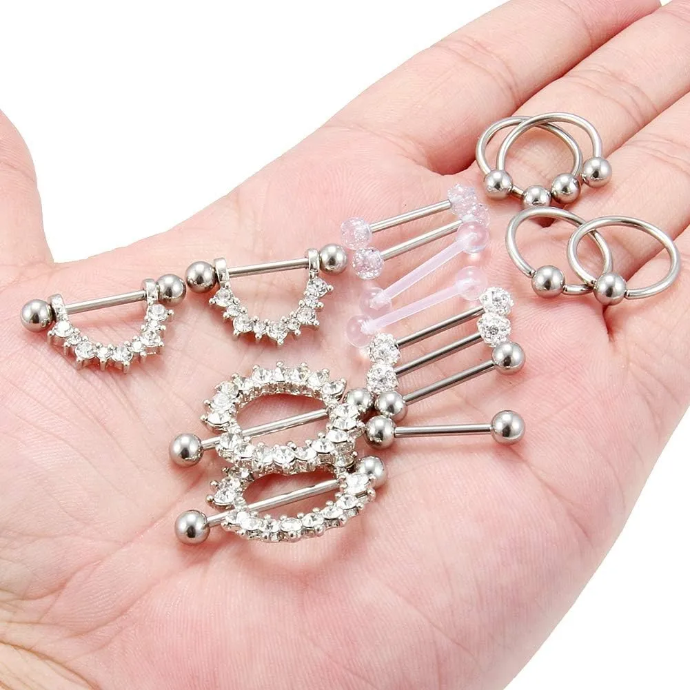 Cisyozi 16G 14G Nipple Piercing Jewelry Tongue Rings Hypoallergenic Surgical Steel Screw Nipple Tongue Shield Ring Barbell Body Piercing Jewelry Retainer for Women 9/16 Inch 14mm