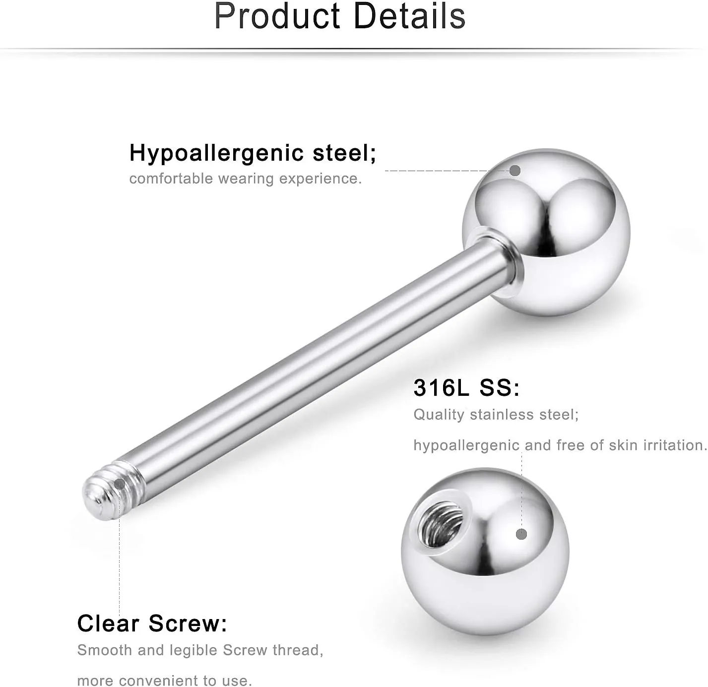 Cisyozi 16G 14G Nipple Piercing Jewelry Tongue Rings Hypoallergenic Surgical Steel Screw Nipple Tongue Shield Ring Barbell Body Piercing Jewelry Retainer for Women 9/16 Inch 14mm