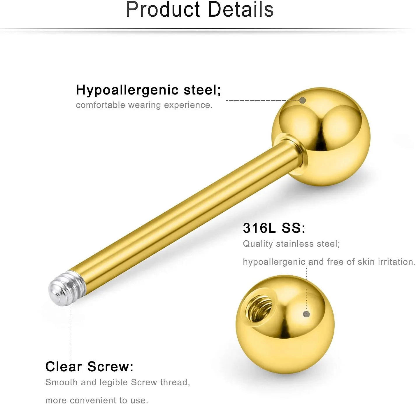 Cisyozi 16G 14G Nipple Piercing Jewelry Tongue Rings Hypoallergenic Surgical Steel Screw Nipple Tongue Shield Ring Barbell Body Piercing Jewelry Retainer for Women 9/16 Inch 14mm