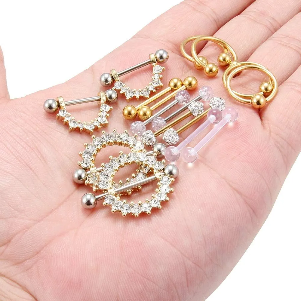 Cisyozi 16G 14G Nipple Piercing Jewelry Tongue Rings Hypoallergenic Surgical Steel Screw Nipple Tongue Shield Ring Barbell Body Piercing Jewelry Retainer for Women 9/16 Inch 14mm