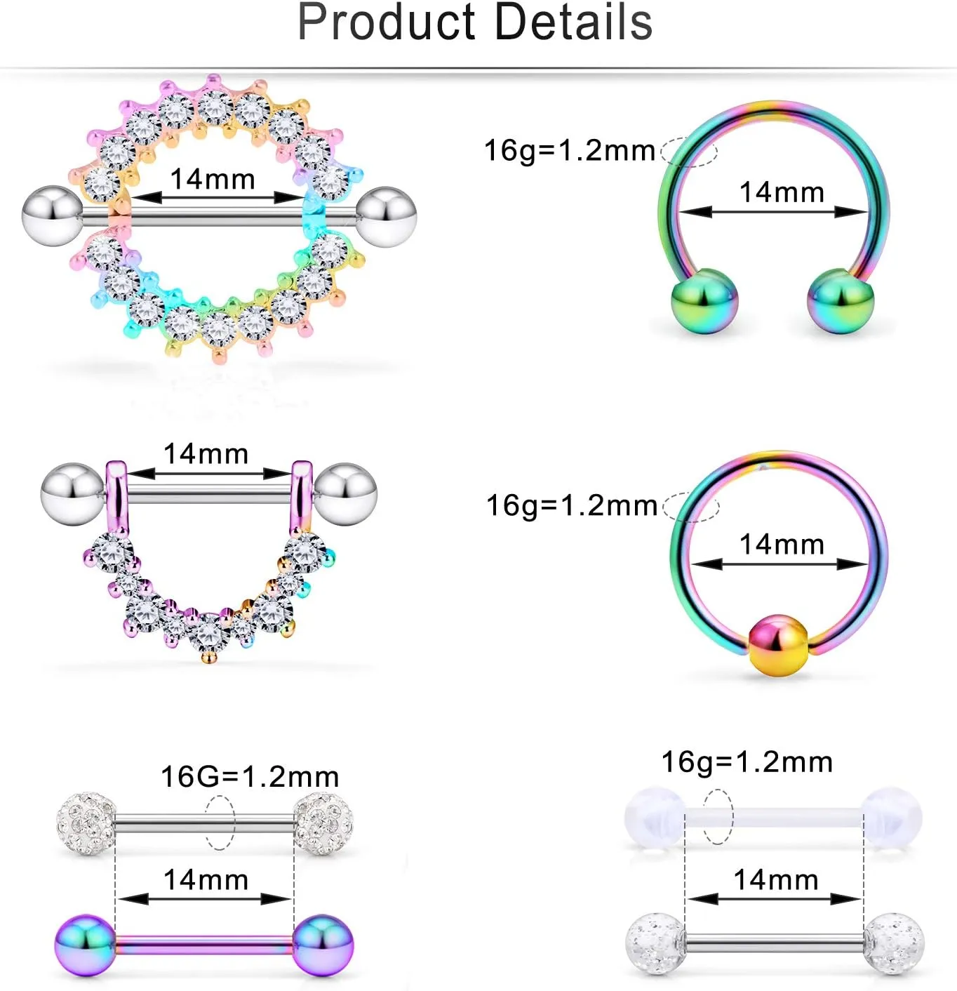 Cisyozi 16G 14G Nipple Piercing Jewelry Tongue Rings Hypoallergenic Surgical Steel Screw Nipple Tongue Shield Ring Barbell Body Piercing Jewelry Retainer for Women 9/16 Inch 14mm