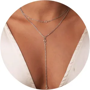 CJIAYUJEW Gold Choker Necklace for Women Dainty Gold Long Layered Y Necklaces CZ Teardrop Pendant Necklace Simple Trendy Y Necklace Jewelry