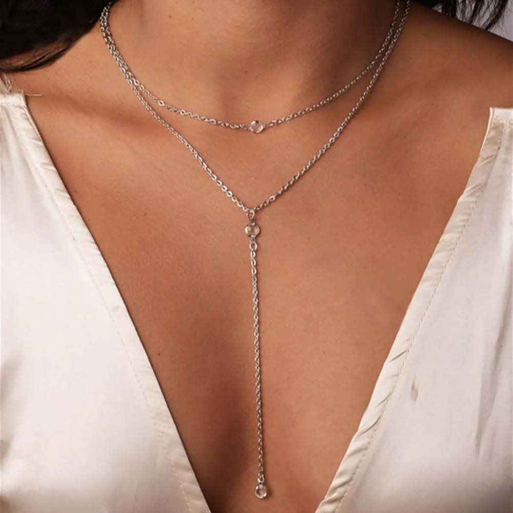 CJIAYUJEW Gold Choker Necklace for Women Dainty Gold Long Layered Y Necklaces CZ Teardrop Pendant Necklace Simple Trendy Y Necklace Jewelry