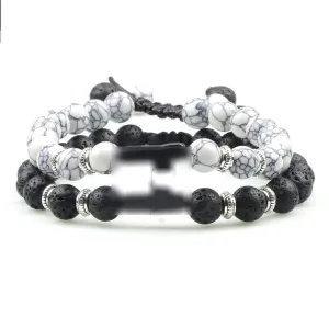 Classic 2Pcs Beaded Bracelets Handmade Natural Black Lava Tiger Eye Stone Bracelet Men Women Prayer Jewelry Couples