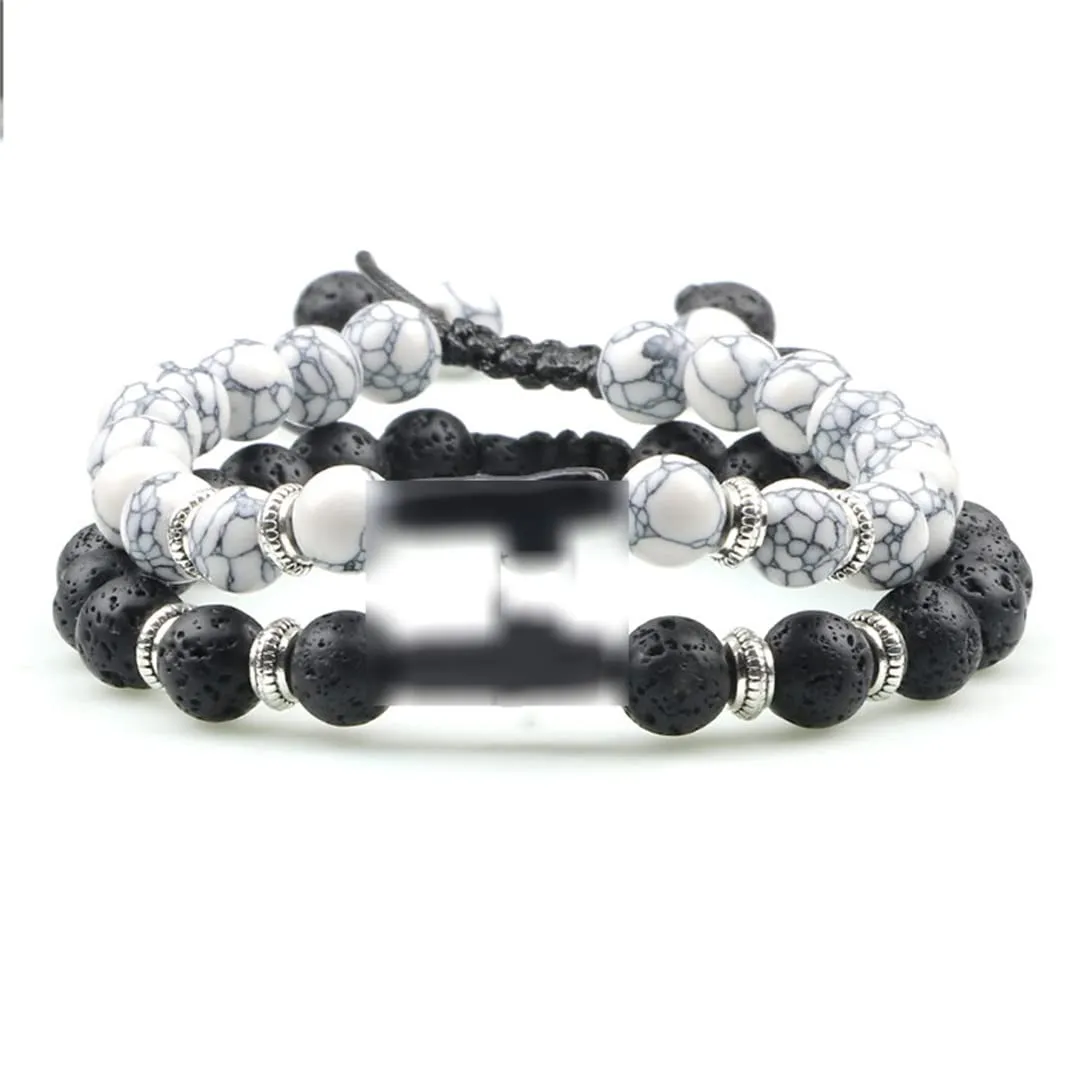 Classic 2Pcs Beaded Bracelets Handmade Natural Black Lava Tiger Eye Stone Bracelet Men Women Prayer Jewelry Couples